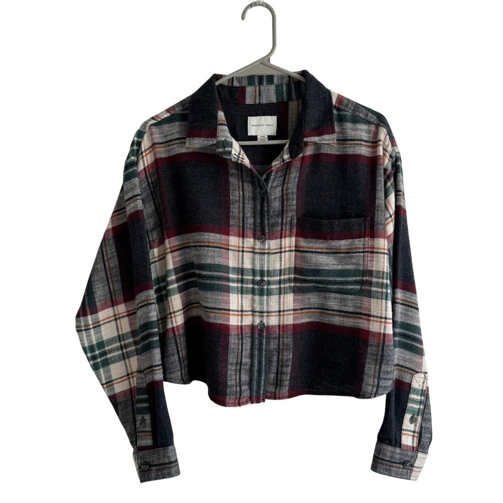 American Eagle Plaid Cropped Button Up Size Medium